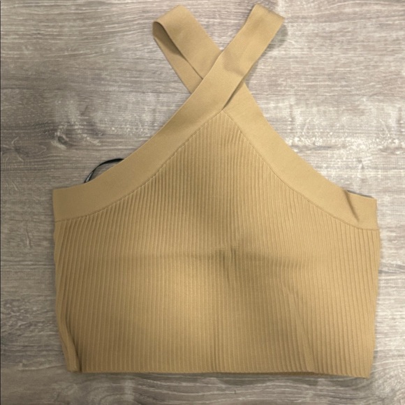 Tan Ribbed Cross-Back Top - Picture 2 of 2